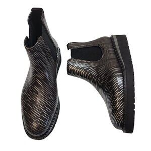 Jill Malek Cougar Black & Silver Chelsea Rain Boots Size 6